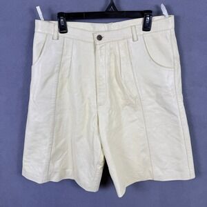 VTG Bagazio Leather Shorts Mens 36 (US 34) Cream Off White Pleated Biker